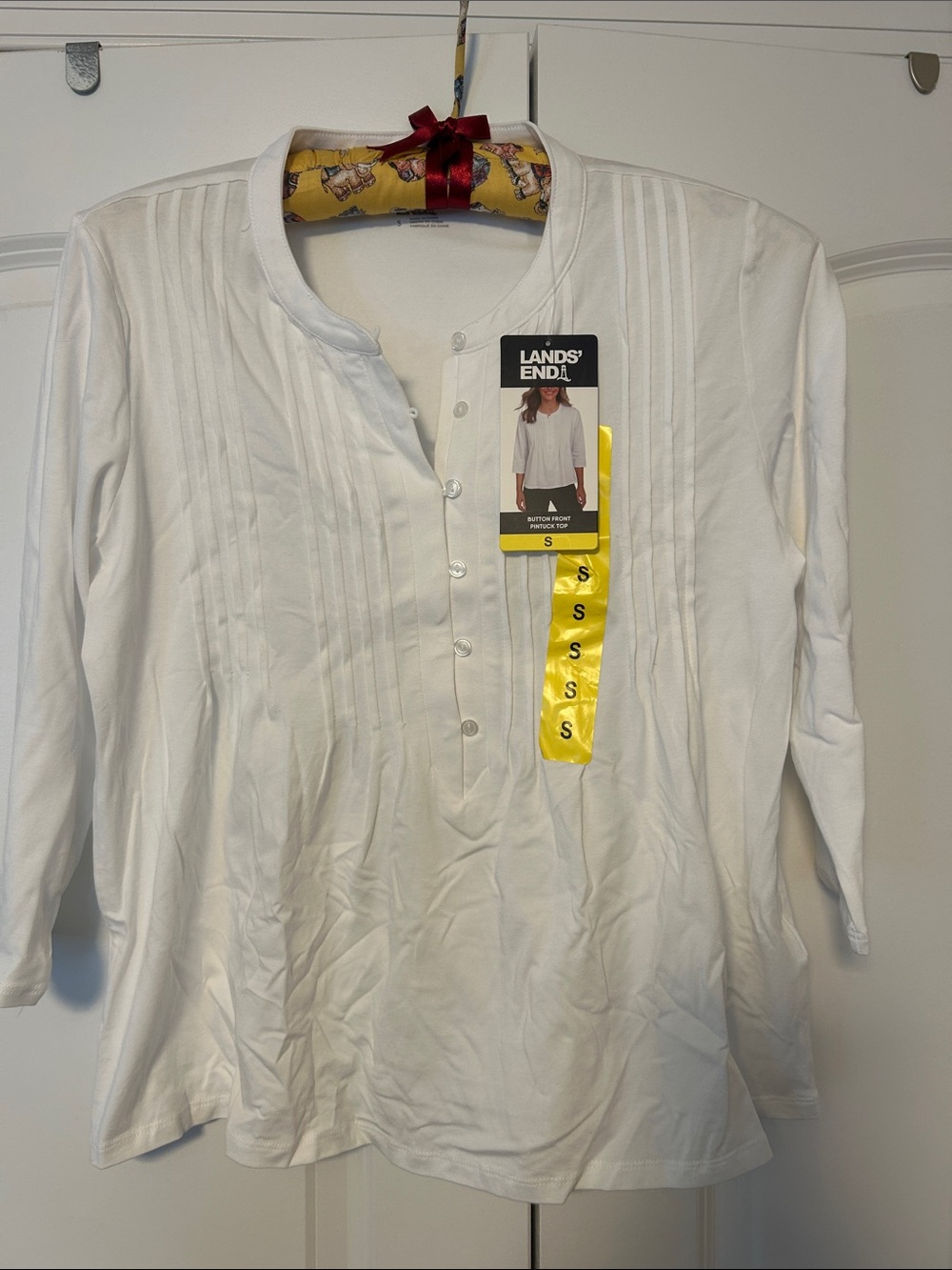 Lands' End White Pintuck Henley Top